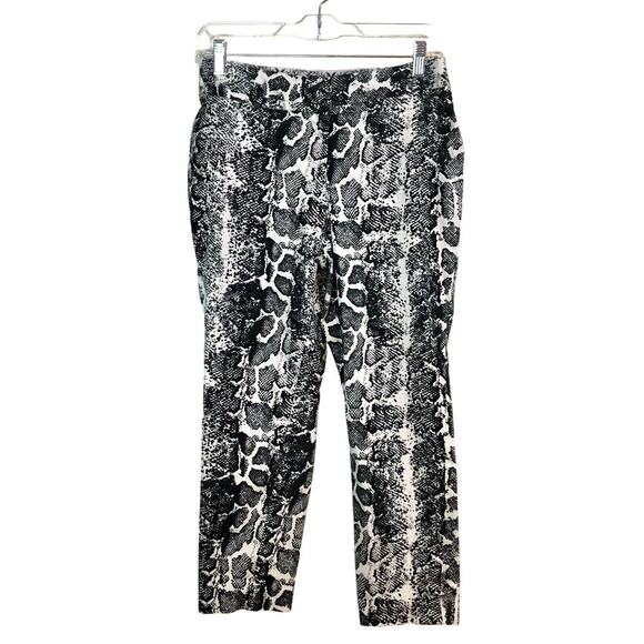 Peter Nygard Size 6 Petite Snakeskin Print Cropped Pants Black White Cotton - Picture 1 of 8
